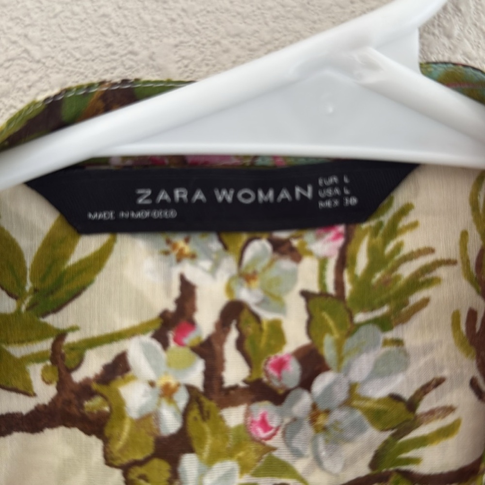 Vintage Zara Woman Sheer Floral Cotton and Silk Blend Button Down Blouse - Lg - Picture 5 of 11